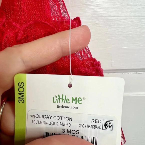 Little Me Baby Girls Red Sparkle Tree Dress Set Leggings Headband Sz 3 mo - Picture 8 of 9